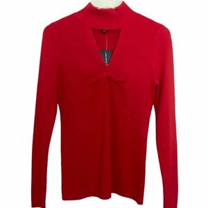 INC Red Turtle Twist Neck Sweater Top Women’s Size Small